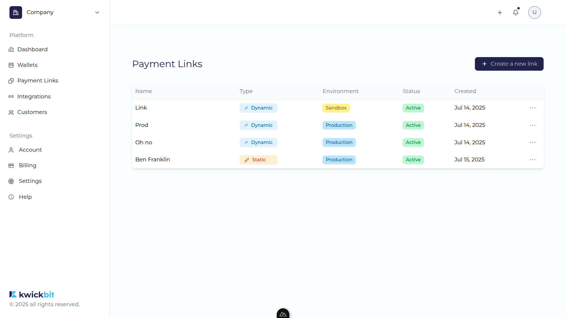 Payment Links Management